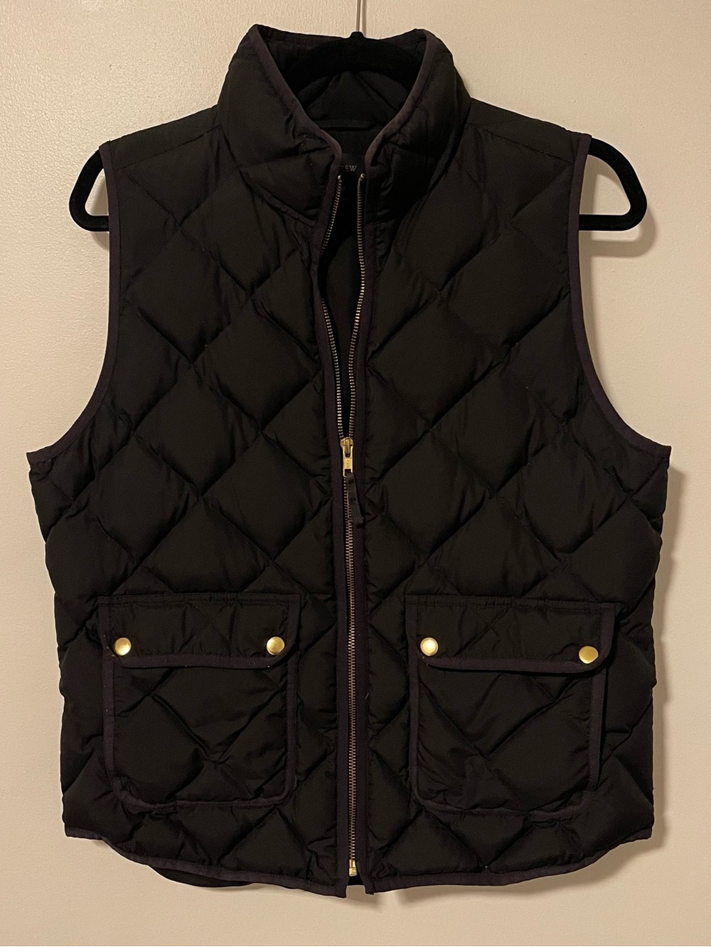 J. Crew Black Quilted Puffer Vest with Gold Hardware